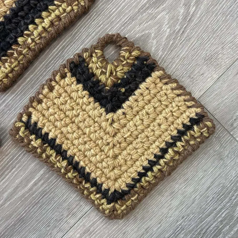 Vintage Crochet Wool Retro 70’s Boho Wall Decor Potholders Trivet Hot Plate